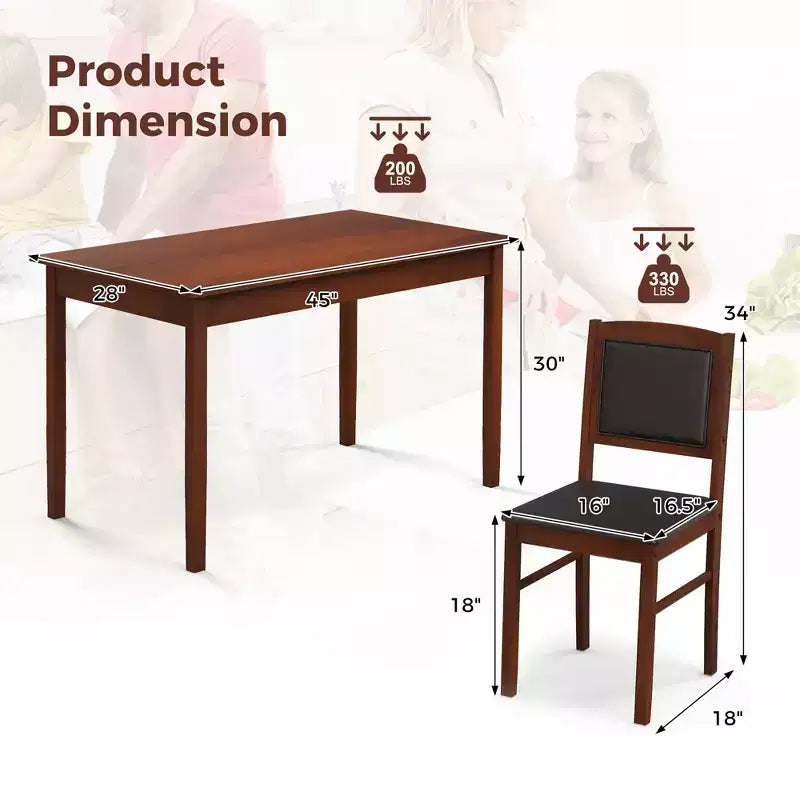 Set da Pranzo 5 Pezzi per 4 Persone – Gambe in Legno di Gomma, Sedie Imbottite Rivestite