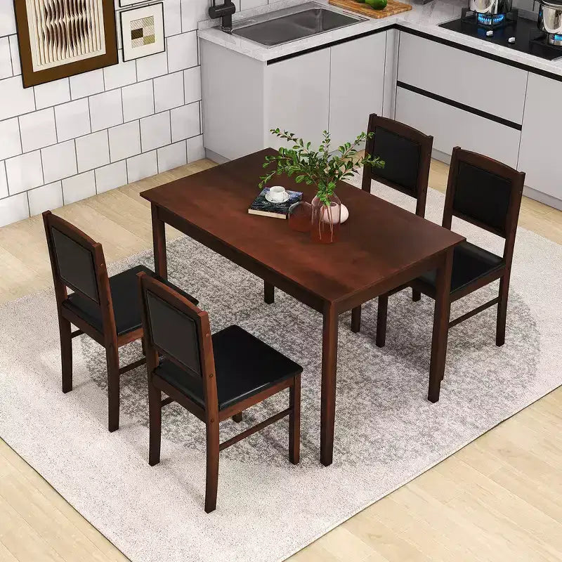 Set da Pranzo 5 Pezzi per 4 Persone – Gambe in Legno di Gomma, Sedie Imbottite Rivestite