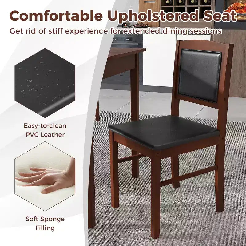 Set da Pranzo 5 Pezzi per 4 Persone – Gambe in Legno di Gomma, Sedie Imbottite Rivestite