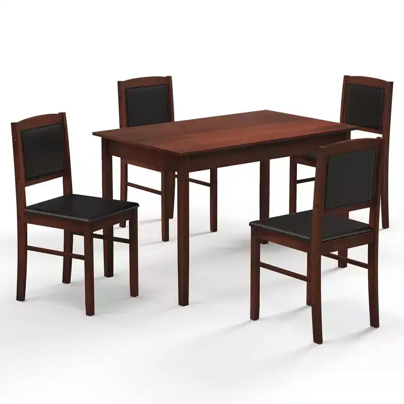 Set da Pranzo 5 Pezzi per 4 Persone – Gambe in Legno di Gomma, Sedie Imbottite Rivestite