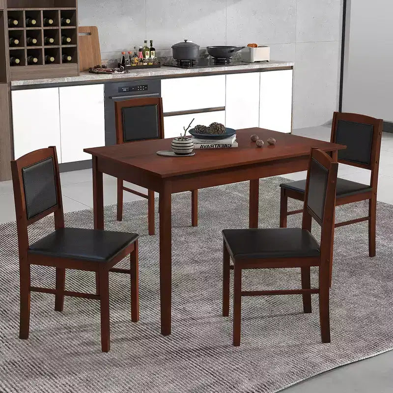 Set da Pranzo 5 Pezzi per 4 Persone – Gambe in Legno di Gomma, Sedie Imbottite Rivestite