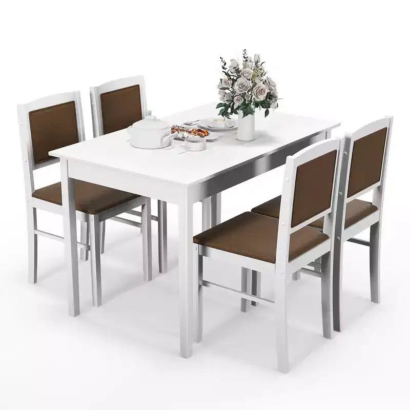 Set da Pranzo 5 Pezzi per 4 Persone – Gambe in Legno di Gomma, Sedie Imbottite Rivestite