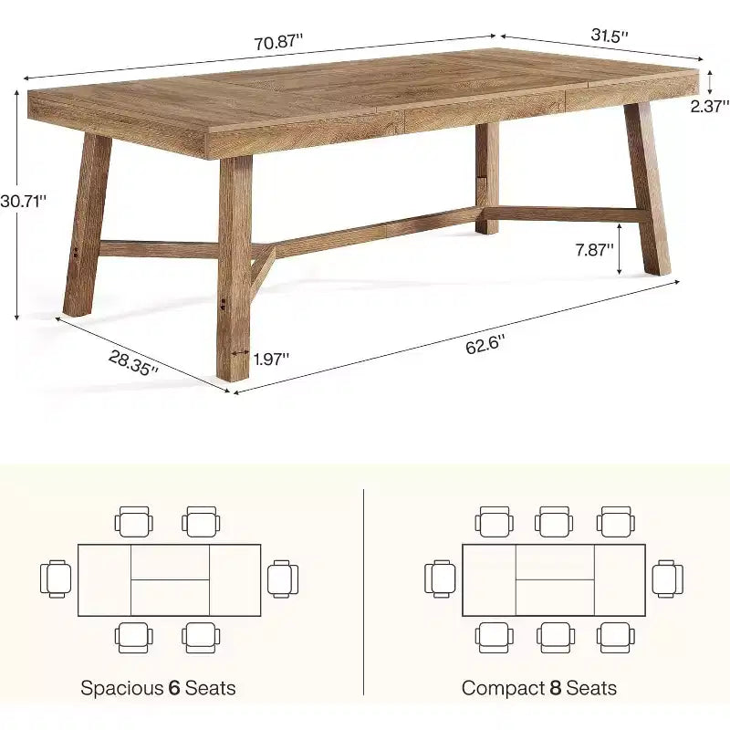 Tavolo da pranzo stile rustico da 180 cm per 6-8 persone – MDF, capacità 136 kg