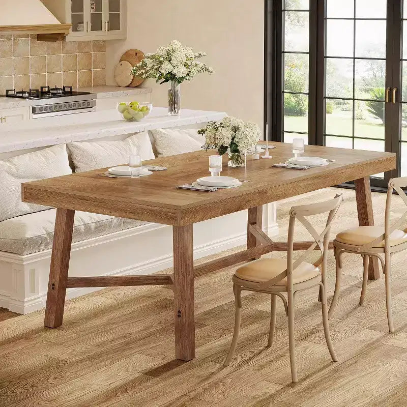 Tavolo da pranzo stile rustico da 180 cm per 6-8 persone – MDF, capacità 136 kg