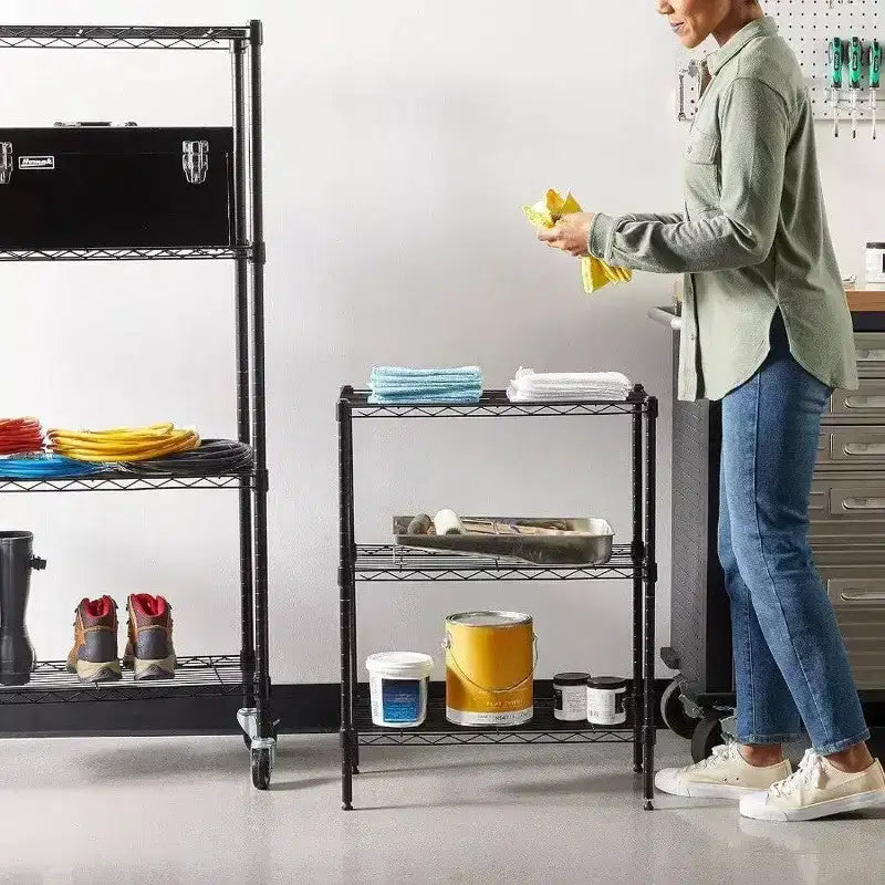 Scaffale portaoggetti in filo di acciaio resistente regolabile a 3 ripiani, organizer per cucina e garage, nero, 23,2 pollici L x 13,4 pollici P x 30 pollici H