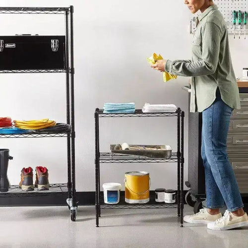 Scaffale portaoggetti in filo di acciaio resistente regolabile a 3 ripiani, organizer per cucina e garage, nero, 23,2 pollici L x 13,4 pollici P x 30 pollici H