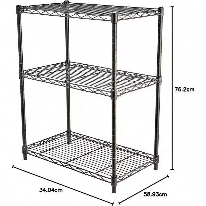 Scaffale portaoggetti in filo di acciaio resistente regolabile a 3 ripiani, organizer per cucina e garage, nero, 23,2 pollici L x 13,4 pollici P x 30 pollici H