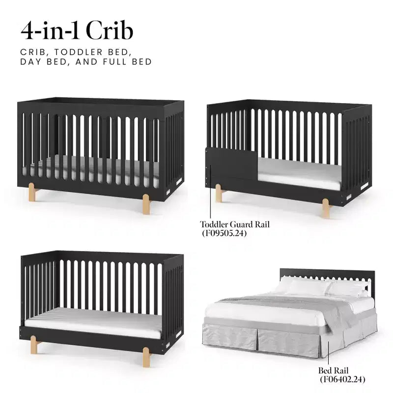 Culla trasformabile 4-in-1 – Finitura nero Caviar, Prodotta negli USA