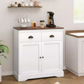 Buffet Cabinet with Storage, Farmhouse Coffee Bar Cabinet with 2 Doors and 2 Drawers, Wooden Kitchen Sideboard White