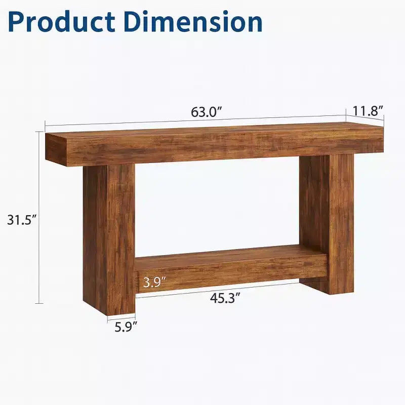 Console da tavolo in legno a 2 ripiani "Farmhouse" da 63" con ripiano portaoggetti