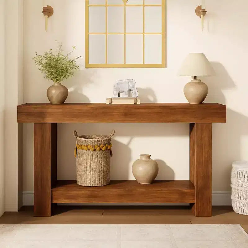 Console da tavolo in legno a 2 ripiani "Farmhouse" da 63" con ripiano portaoggetti