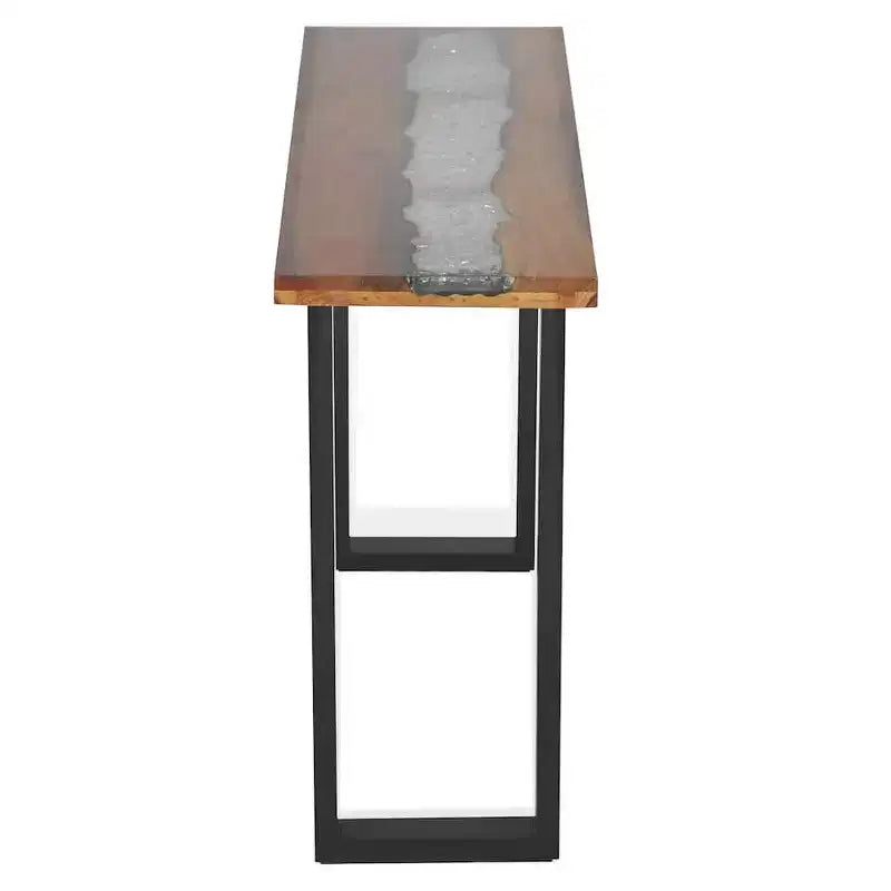 Consolle in teak 100x35x75 cm con intarsi in resina - 2 anni di garanzia