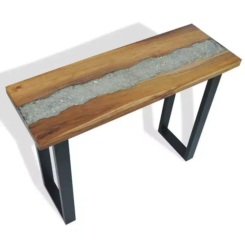 Consolle in teak 100x35x75 cm con intarsi in resina - 2 anni di garanzia