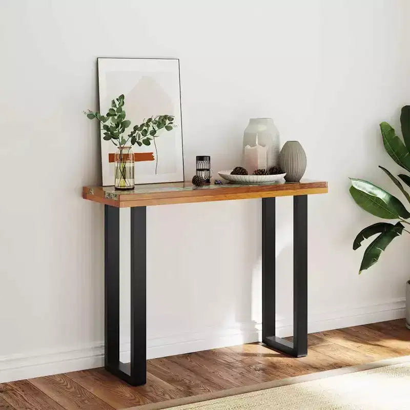 Consolle in teak 100x35x75 cm con intarsi in resina - 2 anni di garanzia