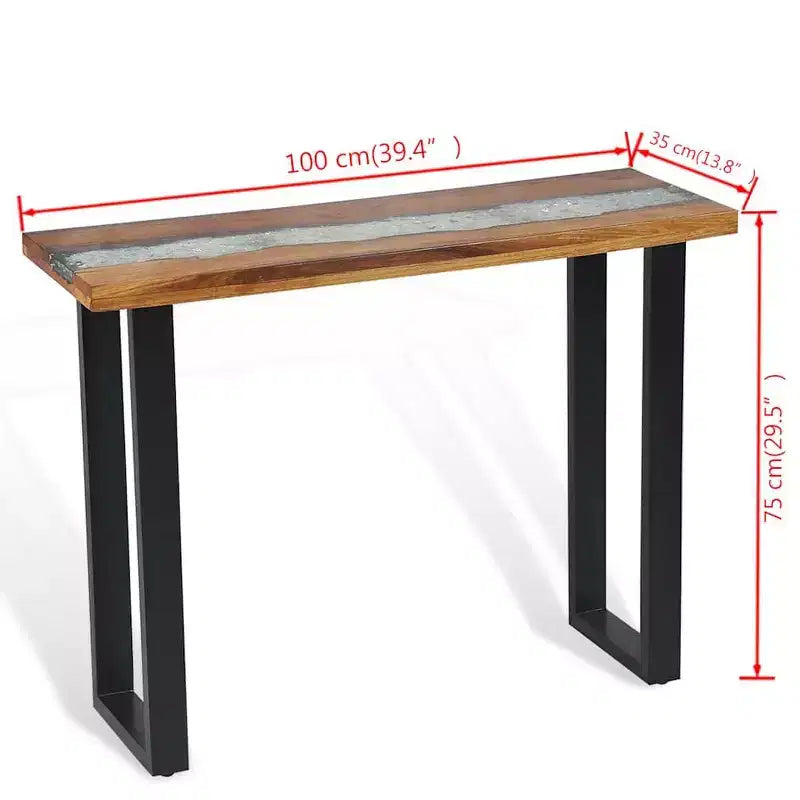Consolle in teak 100x35x75 cm con intarsi in resina - 2 anni di garanzia