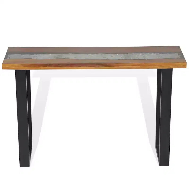 Consolle in teak 100x35x75 cm con intarsi in resina - 2 anni di garanzia