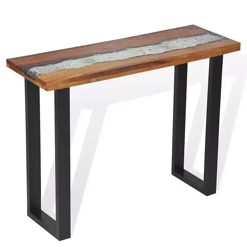 Consolle in teak 100x35x75 cm con intarsi in resina - 2 anni di garanzia
