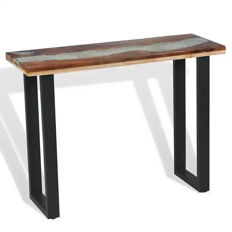 Consolle in teak 100x35x75 cm con intarsi in resina - 2 anni di garanzia