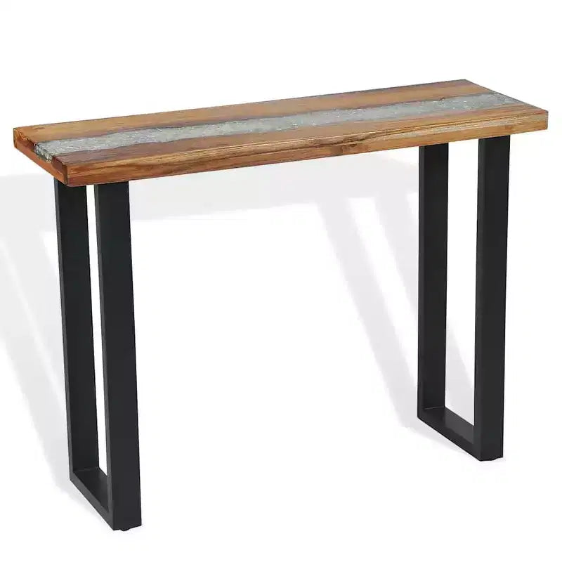 Consolle in teak 100x35x75 cm con intarsi in resina - 2 anni di garanzia