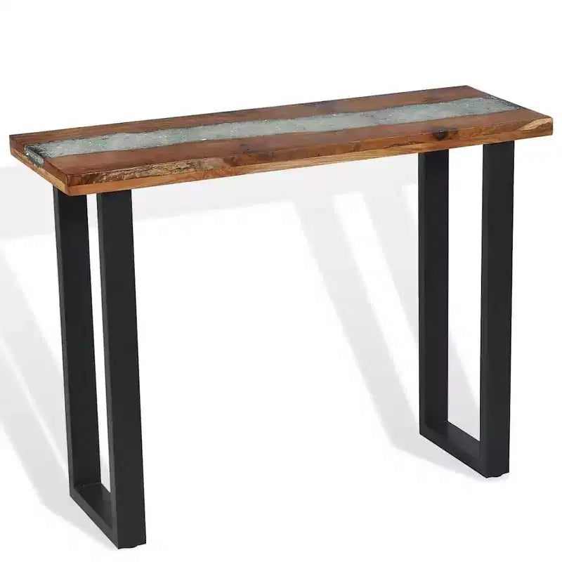 Consolle in teak 100x35x75 cm con intarsi in resina - 2 anni di garanzia