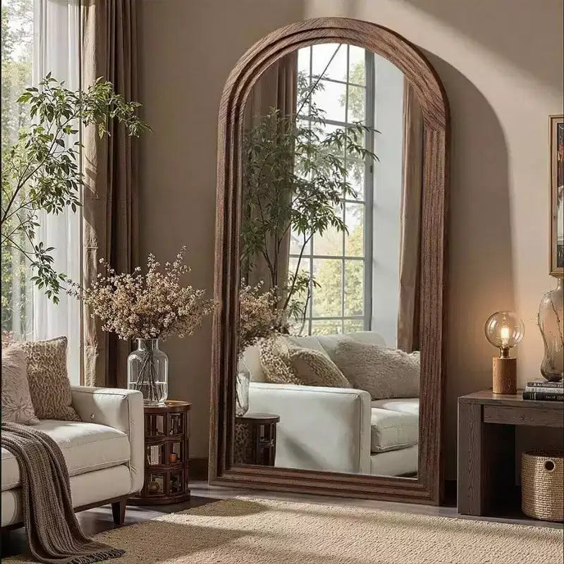 Specchio ad Arco a Figura Intera con Cornice in Legno Massello Marrone 55x24 Specchio da Terra da Parete in Stile Rustico da Appendere Verticale per Camera da Letto
