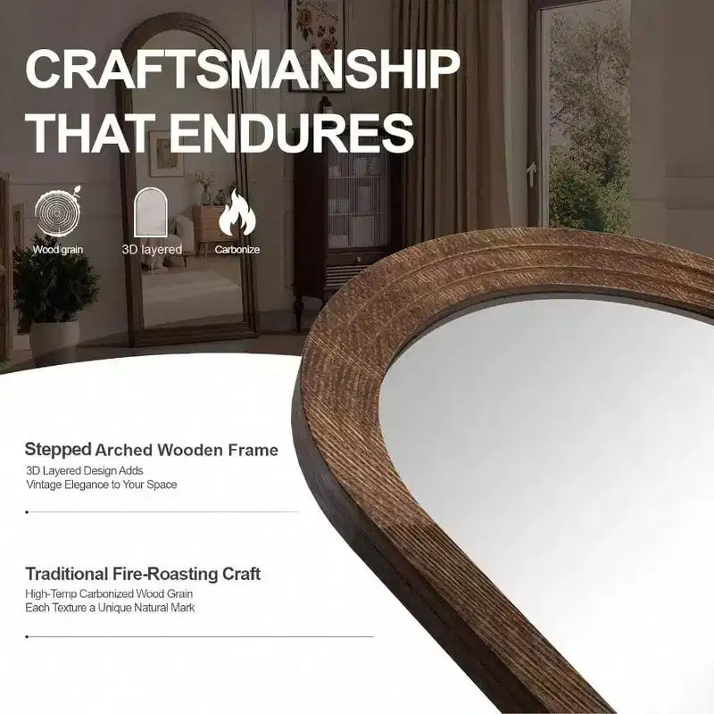 Specchio ad Arco a Figura Intera con Cornice in Legno Massello Marrone 55x24 Specchio da Terra da Parete in Stile Rustico da Appendere Verticale per Camera da Letto