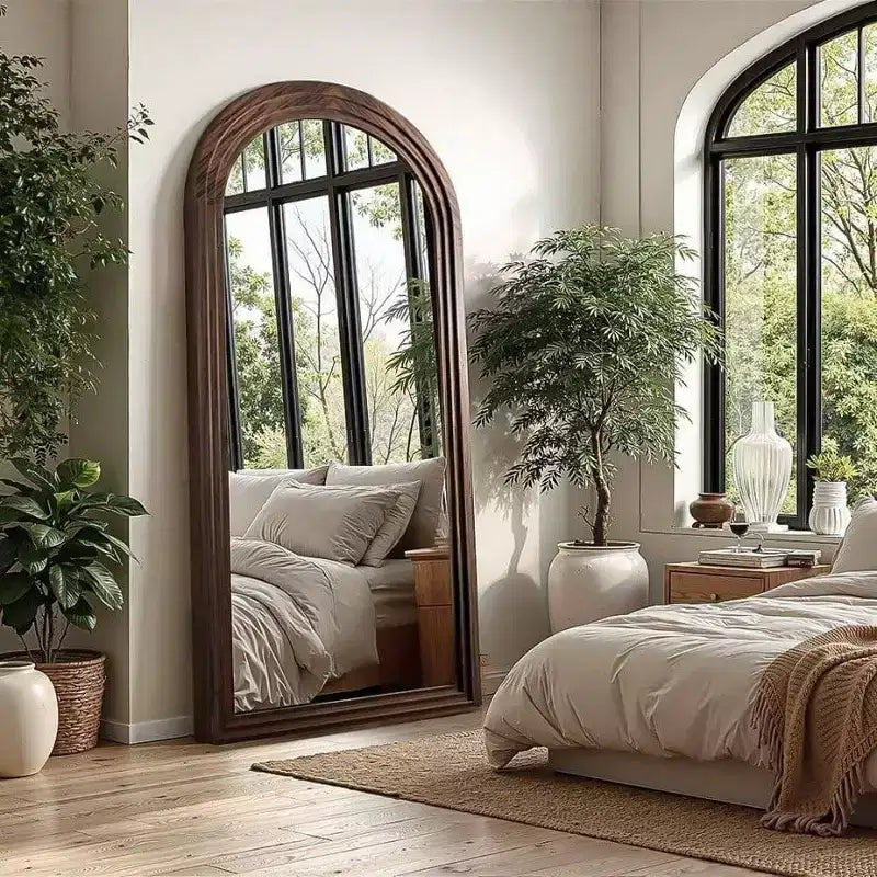 Specchio ad Arco a Figura Intera con Cornice in Legno Massello Marrone 55x24 Specchio da Terra da Parete in Stile Rustico da Appendere Verticale per Camera da Letto