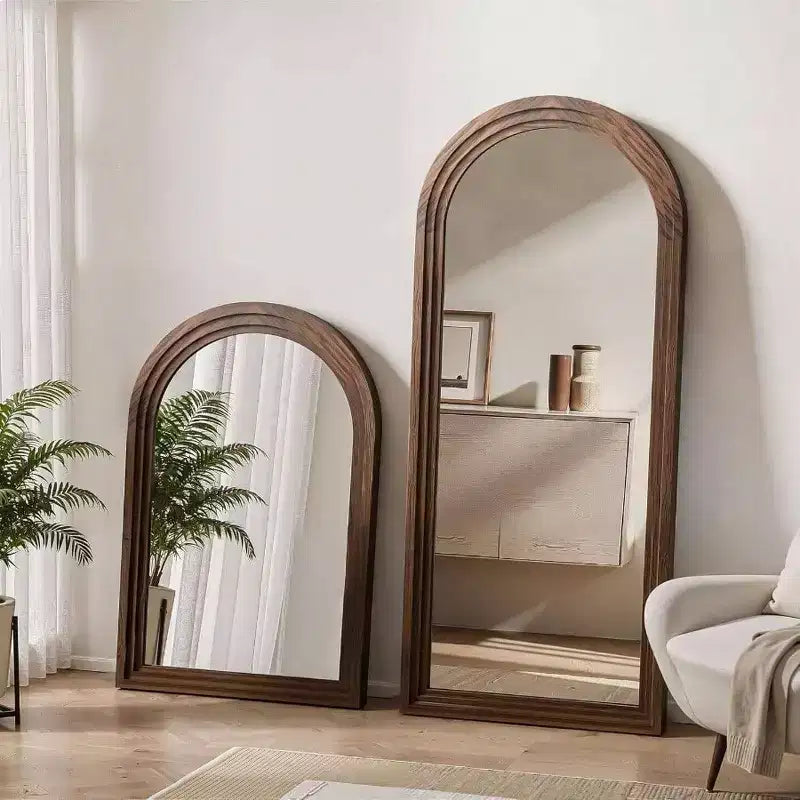 Specchio ad Arco a Figura Intera con Cornice in Legno Massello Marrone 55x24 Specchio da Terra da Parete in Stile Rustico da Appendere Verticale per Camera da Letto