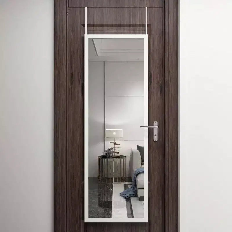 48 inchx 16 inch Over Door Full Length Mirror Wall Mounted Hanging with 2 Metal Hangers Bedroom Living Room Bathroom White