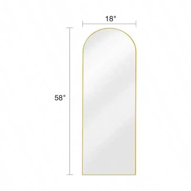 Specchio a figura intera ad arco da 58x18 pollici, da terra o a parete con supporto, cornice in alluminio, vetro infrangibile, colore oro