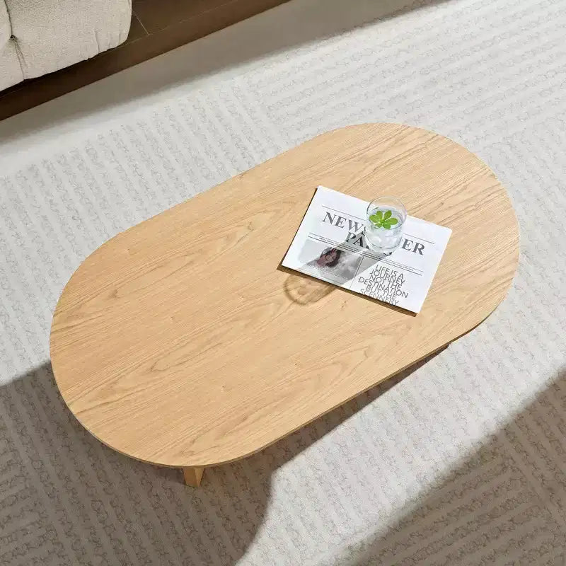 Tavolino da caffè ovale moderno da 100 cm – Piano in legno impiallacciato, base in MDF, garanzia di 30 giorni