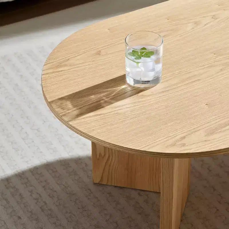 Tavolino da caffè ovale moderno da 100 cm – Piano in legno impiallacciato, base in MDF, garanzia di 30 giorni
