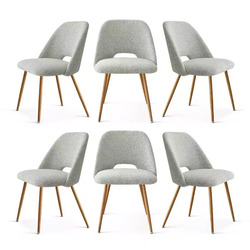 Set di 6 sedie da pranzo imbottite in bouclé – Schienale curvo, gambe in metallo effetto rovere