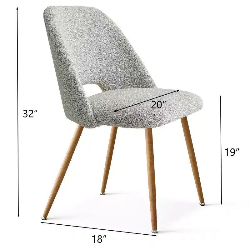 Set di 6 sedie da pranzo imbottite in bouclé – Schienale curvo, gambe in metallo effetto rovere