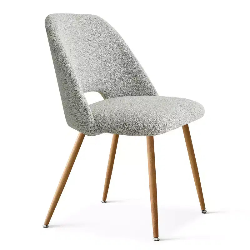 Set di 6 sedie da pranzo imbottite in bouclé – Schienale curvo, gambe in metallo effetto rovere