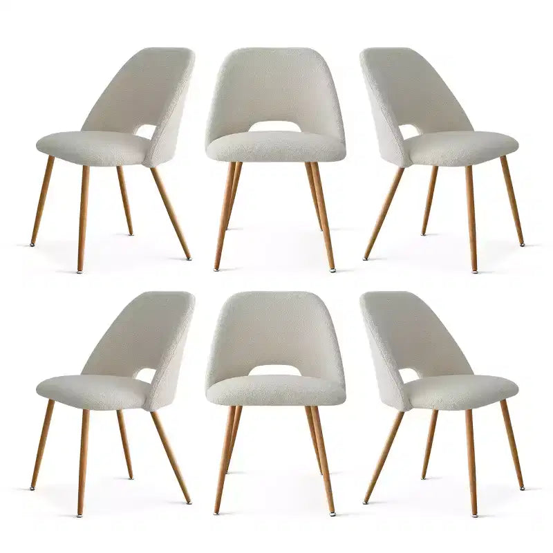 Set di 6 sedie da pranzo imbottite in bouclé – Schienale curvo, gambe in metallo effetto rovere