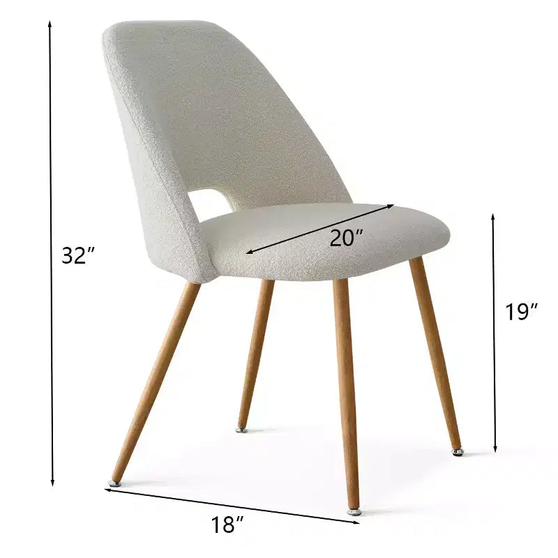 Set di 6 sedie da pranzo imbottite in bouclé – Schienale curvo, gambe in metallo effetto rovere