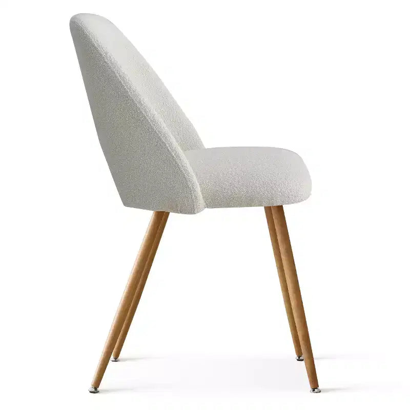 Set di 6 sedie da pranzo imbottite in bouclé – Schienale curvo, gambe in metallo effetto rovere