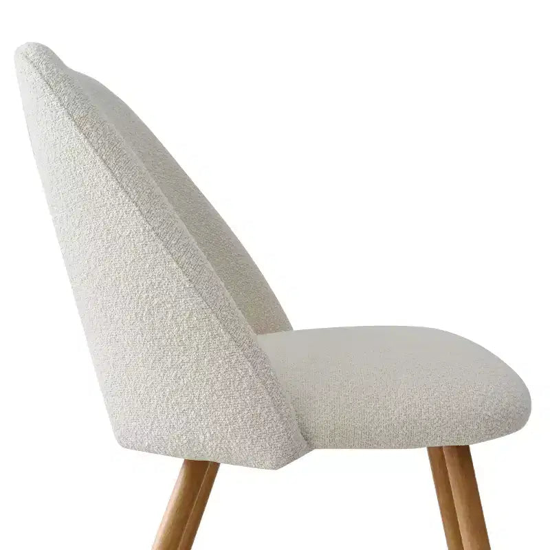Set di 6 sedie da pranzo imbottite in bouclé – Schienale curvo, gambe in metallo effetto rovere