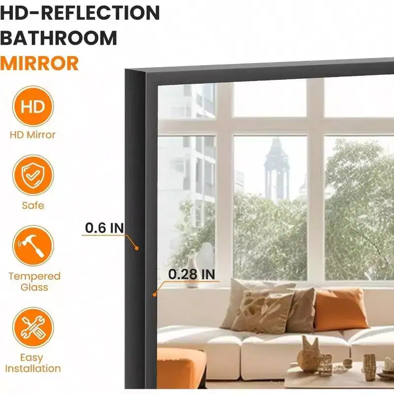 Specchio a figura intera, grande, da terra, con cornice in alluminio, per camera da letto, soggiorno, bagno, antiappannamento, vetro trasparente