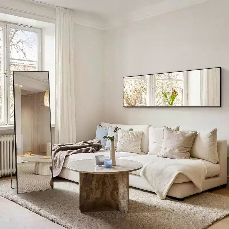 Specchio a figura intera, grande, da terra, con cornice in alluminio, per camera da letto, soggiorno, bagno, antiappannamento, vetro trasparente