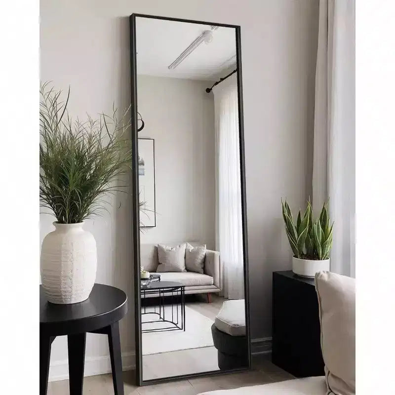 Specchio a figura intera, grande, da terra, con cornice in alluminio, per camera da letto, soggiorno, bagno, antiappannamento, vetro trasparente