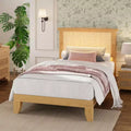 Struttura letto in rattan, struttura letto matrimoniale in rattan bohémien con testiera naturale, luci a LED, nessun box spring necessario