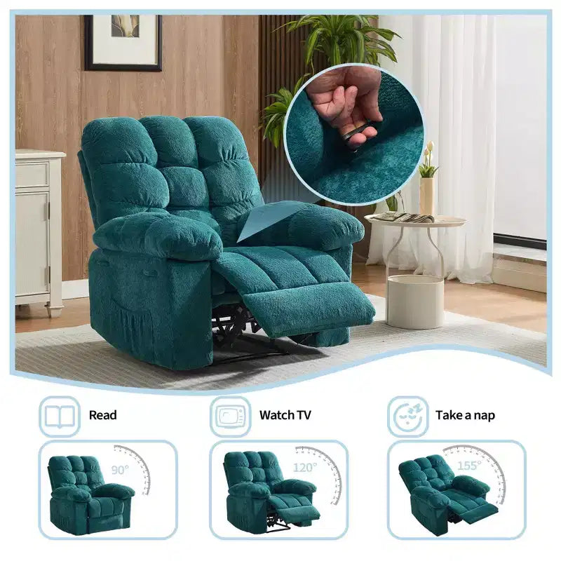 Poltrona Reclinabile Manuale Extra Large con Tasca Laterale – Capacità 136 kg, Girevole a 360°