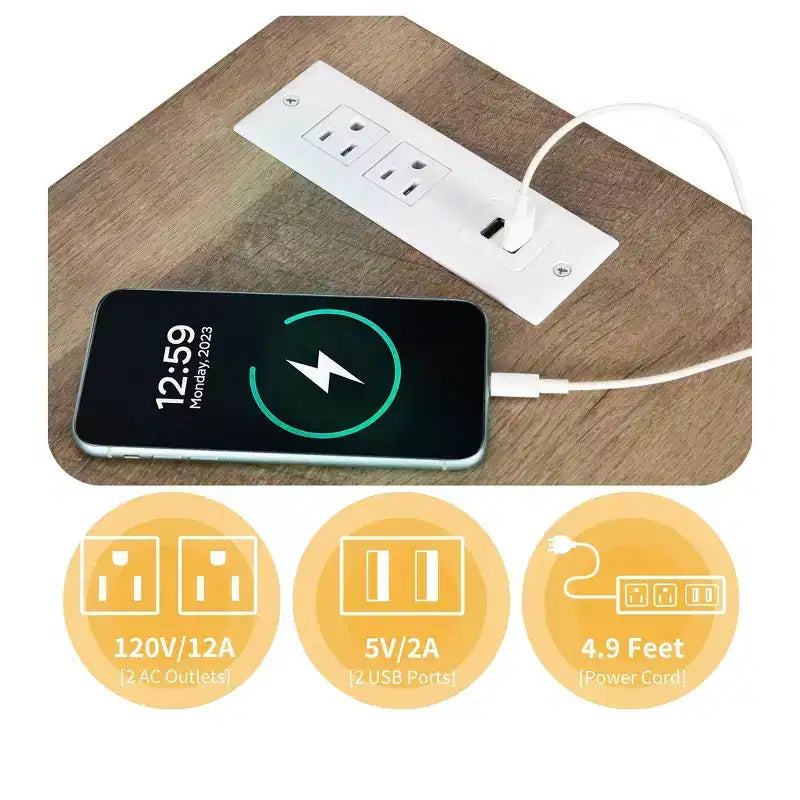 Mobile TV fino a 65 pollici con prese di corrente, mobiletto porta TV in stile rustico con mensole per il soggiorno, bianco e grigio lavato