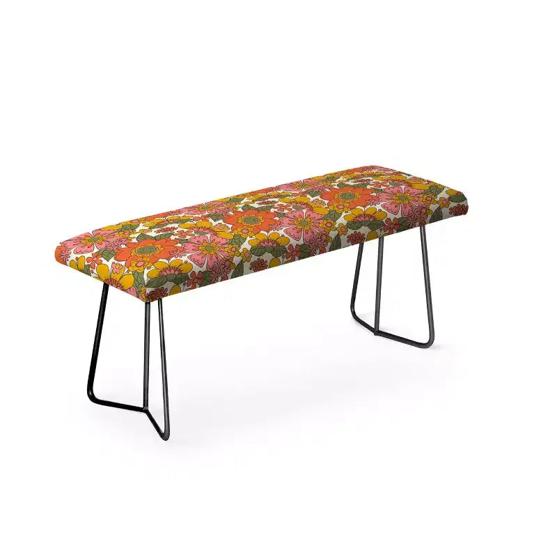 Panchina Retro Spring Print – Finta pelle vegana, Arancione/Rosa/Nero, 117 cm L