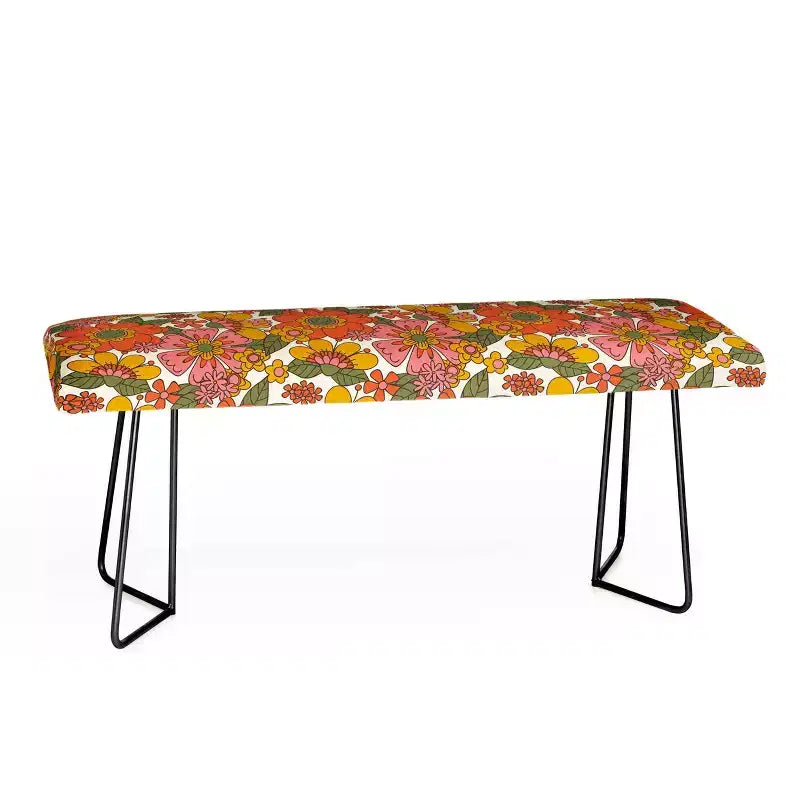 Panchina Retro Spring Print – Finta pelle vegana, Arancione/Rosa/Nero, 117 cm L