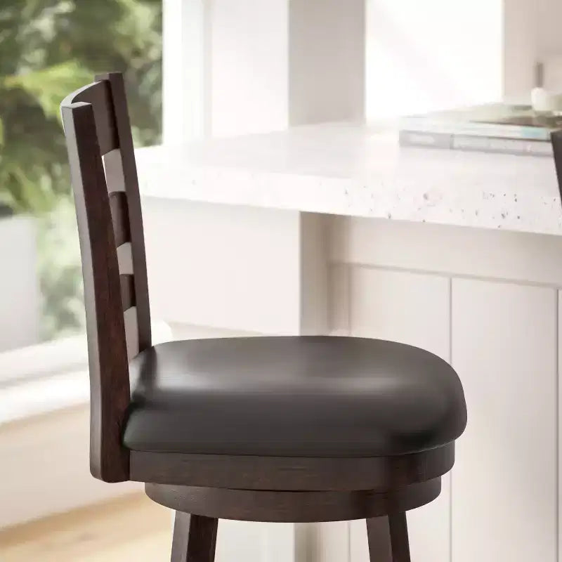 Sgabello da bar girevole classico in legno con schienale a pioli da 30" – Girevole a 360°, capacità 300 lb