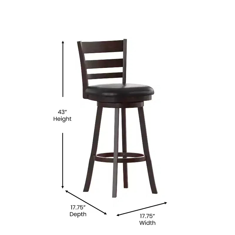 Sgabello da bar girevole classico in legno con schienale a pioli da 30" – Girevole a 360°, capacità 300 lb
