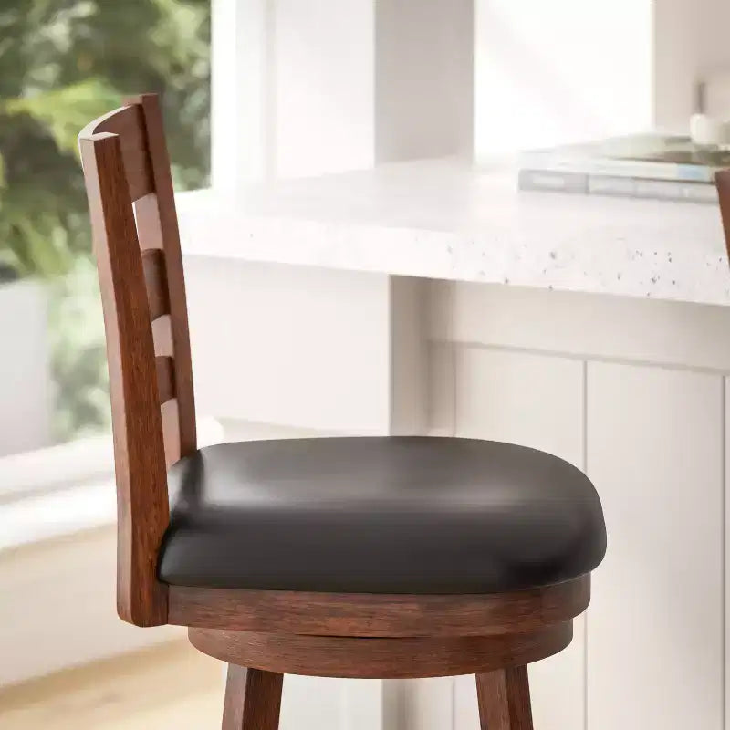 Sgabello da bar girevole classico in legno con schienale a pioli da 30" – Girevole a 360°, capacità 300 lb